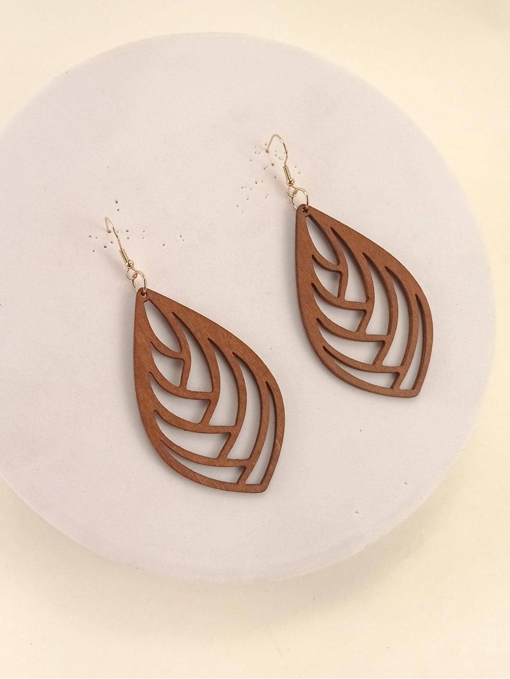 Cutout Leaf Drop Earrings in Warm Brown